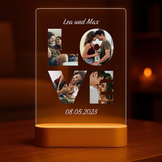 Love - Personalisiertes Nachtlicht mit LED-Holzfuß (14x20)